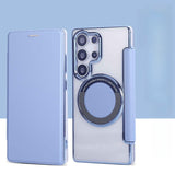 Transparent Electroplated Magnetic Leather Flip Case for Samsung