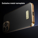 Luxury Plating Leather Carbon Fiber Texture Case with Alloy Len for iphone