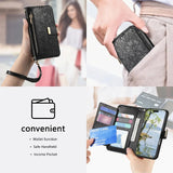 Leather Zipper Flip Case With Card Slots & Wrist Strap for iphone