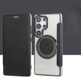 Transparent Electroplated Magnetic Leather Flip Case for Samsung