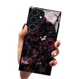 Purple‑Black Eternal Flower Tempered Glass Case for Samsung