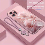 Rose Glass Case with Flower Lanyard for iphone