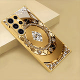 Gold Rhinestone Compass‑Pattern Electroplated Glass Case for Samsung