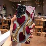 Red‑Gold Heart Pattern Glass Case for Samsung