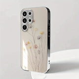 Line Art Colorful Flower Tempered Glass Case for Samsung