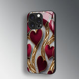 Red Gold Heart Pattern Glass Case for iphone