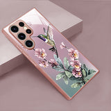 Oil Painting Style Floral & Bird Tempered Glass Phone Case for Samsung