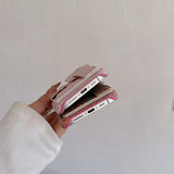 Woven‑Texture Heart Card Holder Wrist Strap Case for iphone