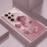 Marble Floral Pattern Glass Case for Samsung