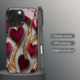 Red Gold Heart Pattern Glass Case for iphone