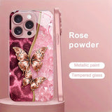 Gold Foil Pink Butterfly Pattern Glass Case for iphone