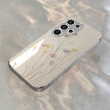 Line Art Colorful Flower Tempered Glass Case for Samsung