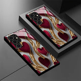 Red‑Gold Heart Pattern Glass Case for Samsung