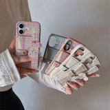 Woven‑Texture Heart Card Holder Wrist Strap Case for iphone