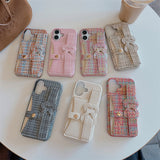 Woven‑Texture Heart Card Holder Wrist Strap Case for iphone