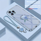 Ice‑Snow Rose Pattern Glass Case with Flower Lanyard for iphone