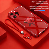Ice‑Snow Rose Pattern Glass Case with Flower Lanyard for iphone