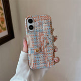 Woven‑Texture Heart Card Holder Wrist Strap Case for iphone