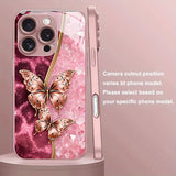 Gold Foil Pink Butterfly Pattern Glass Case for iphone