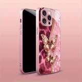 Gold Foil Pink Butterfly Pattern Glass Case for iphone