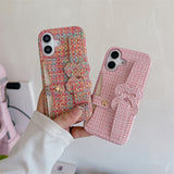 Woven‑Texture Heart Card Holder Wrist Strap Case for iphone