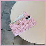 Woven‑Texture Heart Card Holder Wrist Strap Case for iphone