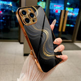 Electroplated Glass Black‑Gold Quicksand Wave Case for iphone