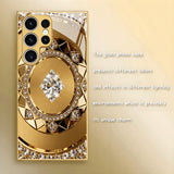 Gold Rhinestone Compass‑Pattern Electroplated Glass Case for Samsung