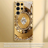 Gold Rhinestone Compass‑Pattern Electroplated Glass Case for Samsung