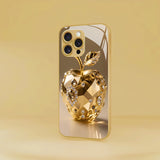 Gold Diamond‑Encrusted Apple Pattern Tempered Glass Case for iphone