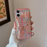 Woven‑Texture Heart Card Holder Wrist Strap Case for iphone