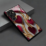 Red‑Gold Heart Pattern Glass Case for Samsung