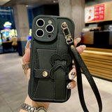 Fashion Leather Wallet Case with Wrist Strap & Lanyard for iphone