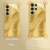 Gold Brushed Rhinestone Heart Glass Case for Samsung
