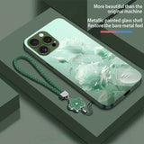 Rose Glass Case with Flower Lanyard for iphone