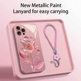 Rose Glass Case with Flower Lanyard for iphone