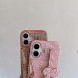 Woven‑Texture Heart Card Holder Wrist Strap Case for iphone