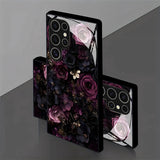 Purple‑Black Eternal Flower Tempered Glass Case for Samsung
