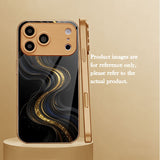 Electroplated Glass Black‑Gold Quicksand Wave Case for iphone