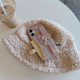 Woven‑Texture Heart Card Holder Wrist Strap Case for iphone