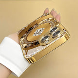 Gold Rhinestone Compass‑Pattern Electroplated Glass Case for iphone