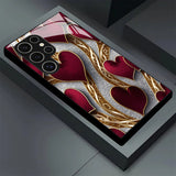 Red‑Gold Heart Pattern Glass Case for Samsung
