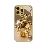 Gold Diamond‑Encrusted Apple Pattern Tempered Glass Case for iphone
