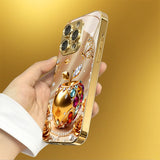 Gold Rhinestone Apple & Rose Pattern Glass Case for iphone