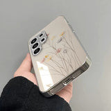 Line Art Colorful Flower Tempered Glass Case for Samsung