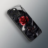 Black Silk Red Rose Pattern Glass Case for iphone