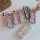 Woven‑Texture Heart Card Holder Wrist Strap Case for iphone