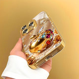 Gold Rhinestone Apple & Rose Pattern Glass Case for iphone
