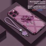 Ice‑Snow Rose Pattern Glass Case with Flower Lanyard for iphone
