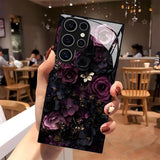 Purple‑Black Eternal Flower Tempered Glass Case for Samsung